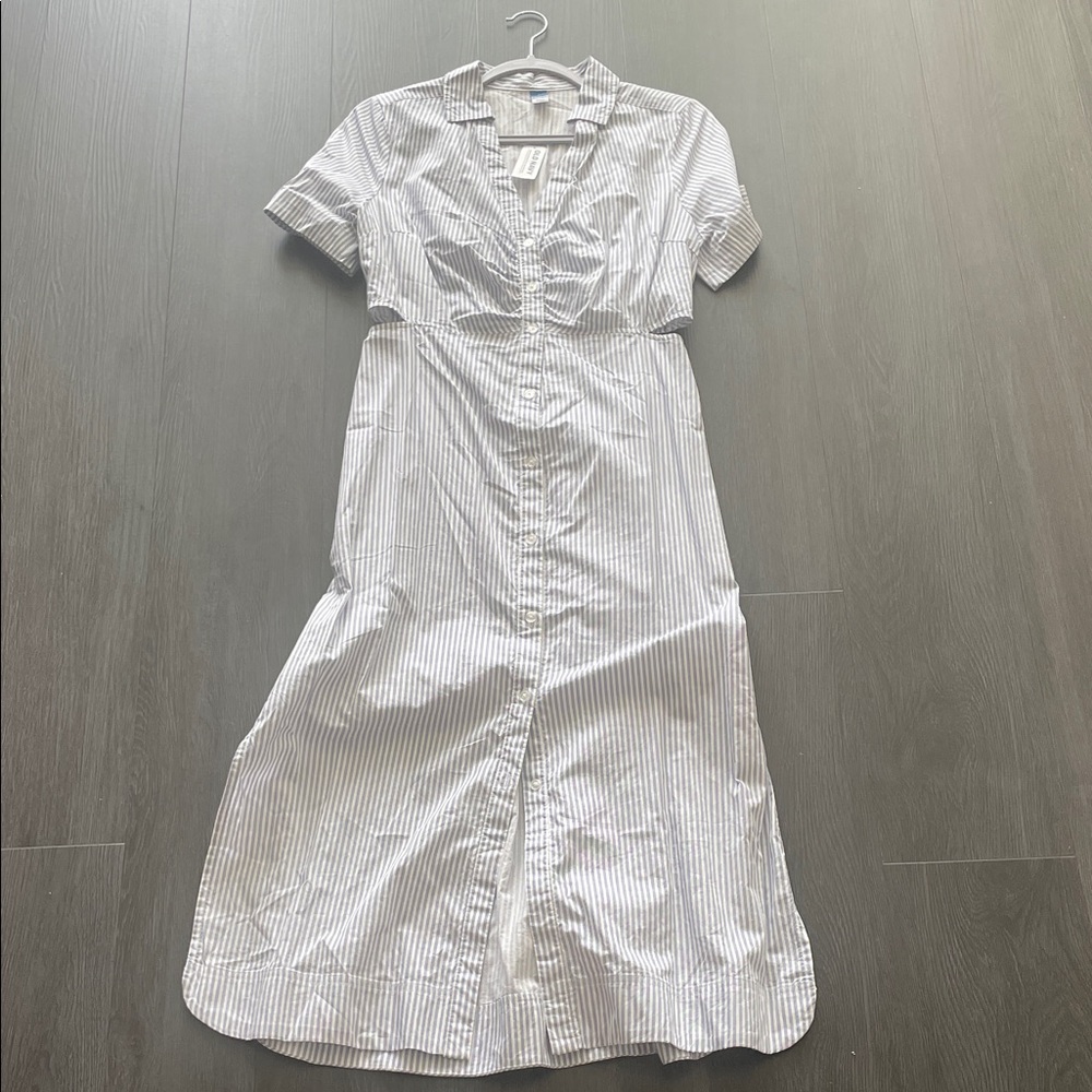 Old Navy White and Light Blue Striped Midi Shirt Dress